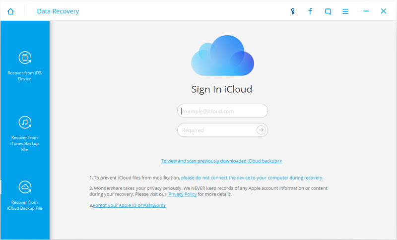 Sign in with your iCloud account