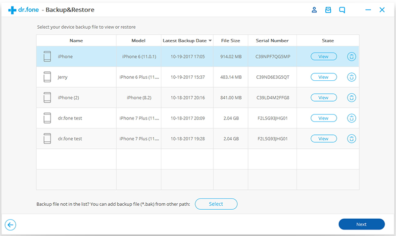 histórico do backup do iphone