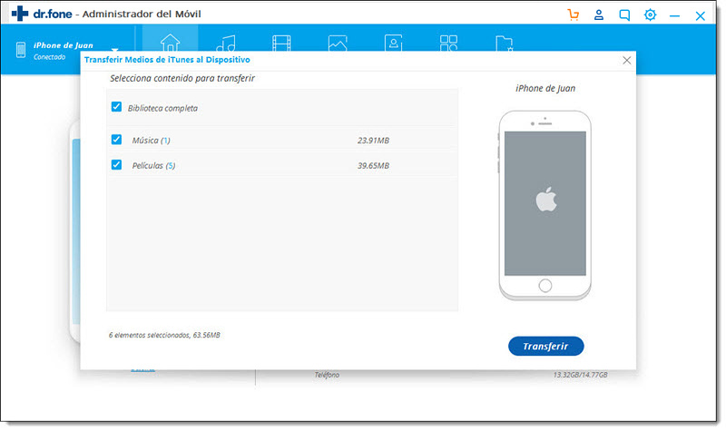 transferir archivos multimedia de itunes a iPhone/iPad/iPod